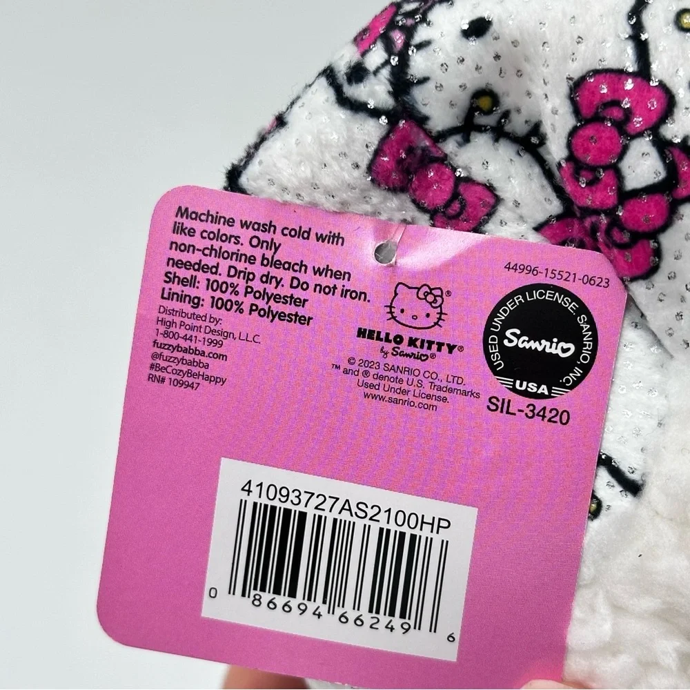 Hello Kitty Kid’s Fuzzy Babba Slipper Socks - Size M/L Shoe Size 13-4 (Glitter)